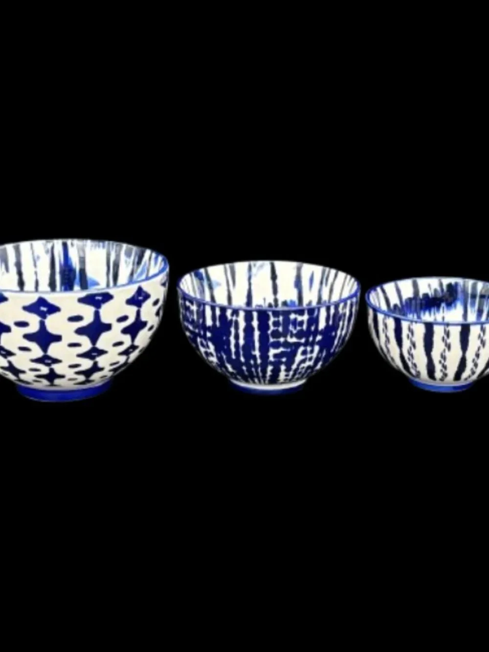 West Elm Indigo Tie Dye Ceramic Blue White Nesting Bowls Set of 3
